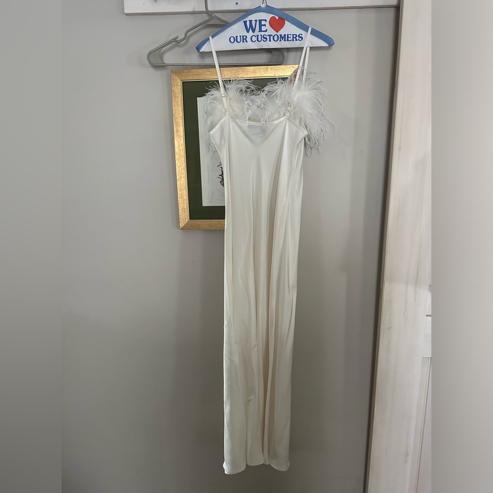 SLEEPER Boheme Slip Dress with Feathers in White - Picture 3 of 6